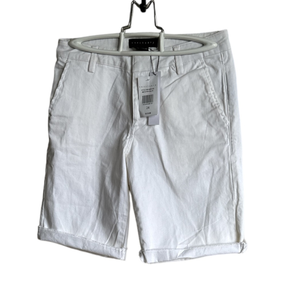 SANCTUARY White Bermuda Shorts Size 24 Button Fly High Rise Shorts